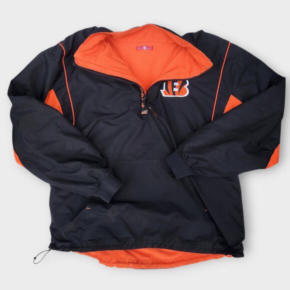 Cincinnati Bengals NFL Windbreaker Jacket Mens L Reversible Fleece 1/4 Zip *Hole - Picture 3 of 9